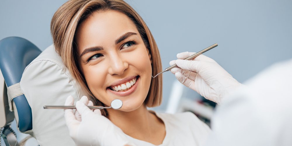 Portrait,Of,Young,Blond,Good-looking,Woman,On,Dental,Examination,,Treating