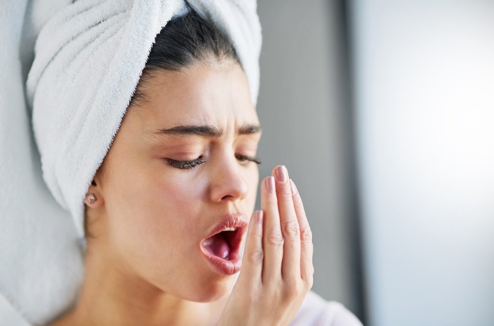 Dental,,Woman,And,Check,Bad,Breath,For,Health,,Caries,And